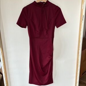 Elegant Burgundy Midi Dress With Side Ruching